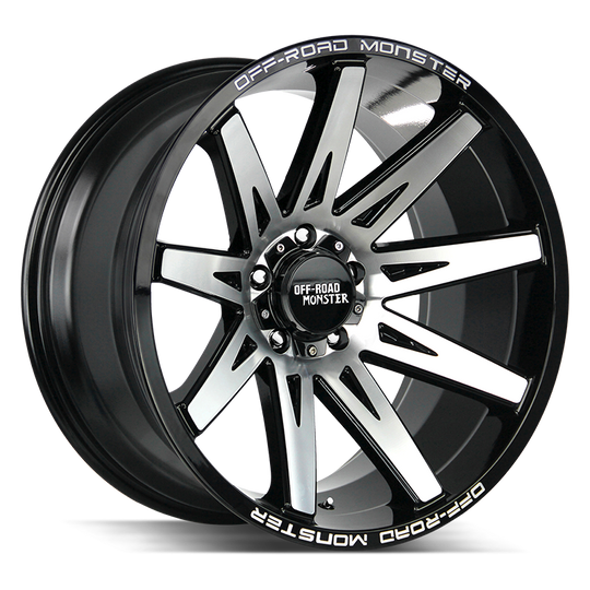 M25212639N44GBM - Off Road Monster M25 M25 22X12 6X139.7 -44mm Gloss Black Machined - Off Road Monster Wheels Canada