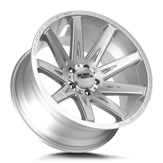M250527N19BFS - Off Road Monster M25 M25 20X10 5X127 -19mm Brushed Face Silver - Off Road Monster Wheels Canada