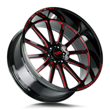 Load image into Gallery viewer, M26612527N44GBMLR - Off Road Monster M26 M26 26X12 5X127 -44mm Gloss Black Candy Red Milled - Off Road Monster Wheels Canada