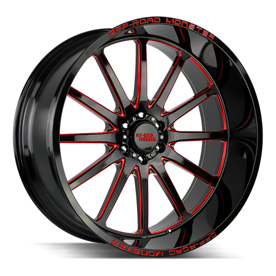 M26612527N44GBMLR - Off Road Monster M26 M26 26X12 5X127 -44mm Gloss Black Candy Red Milled - Off Road Monster Wheels Canada