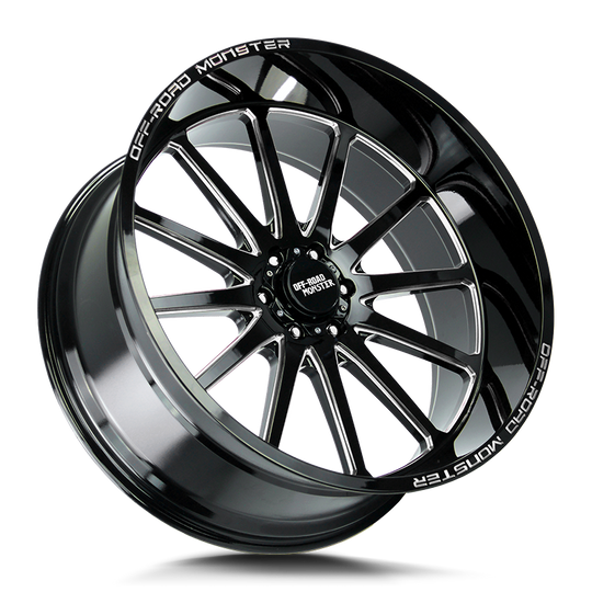 M26612000N44GBML - Off Road Monster M26 M26 26X12 BLANK -44mm Gloss Black Milled - Off Road Monster Wheels Canada
