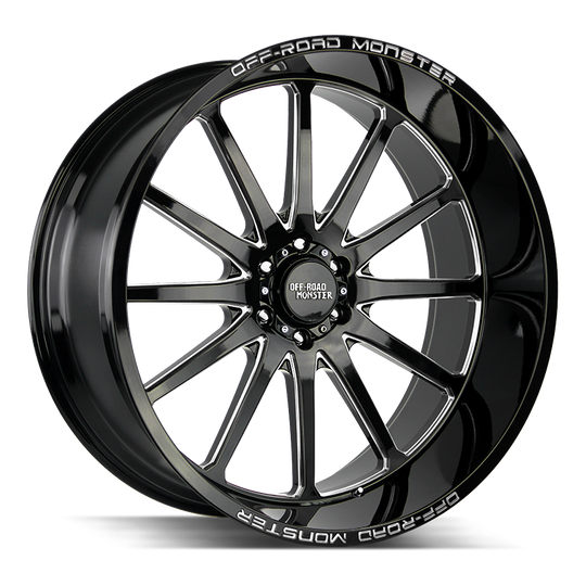 M26612000N44GBML - Off Road Monster M26 M26 26X12 BLANK -44mm Gloss Black Milled - Off Road Monster Wheels Canada