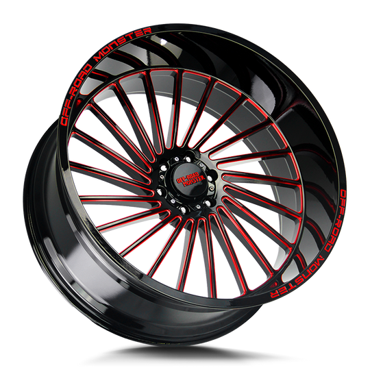 M27612527N44GBMLR - Off Road Monster M27 M27 26X12 5X127 -44mm Gloss Black Candy Red Milled - Off Road Monster Wheels Canada