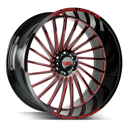 M27612527N44GBMLR - Off Road Monster M27 M27 26X12 5X127 -44mm Gloss Black Candy Red Milled - Off Road Monster Wheels Canada