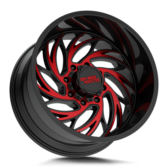 M29212528N44GBMLR - Off Road Monster M29 22X12 5X139.7 / 5X127 -44mm Black & Red - Off Road Monster Wheels Canada