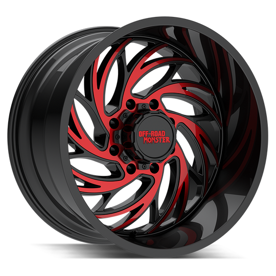 M29212528N44GBMLR - Off Road Monster M29 22X12 5X139.7 / 5X127 -44mm Black & Red - Off Road Monster Wheels Canada