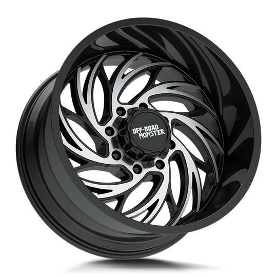 M29212607N44GBM - Off Road Monster M29 22X12 6X135 / 6X139.7 -44mm Gloss Black, Machined - Off Road Monster Wheels Canada