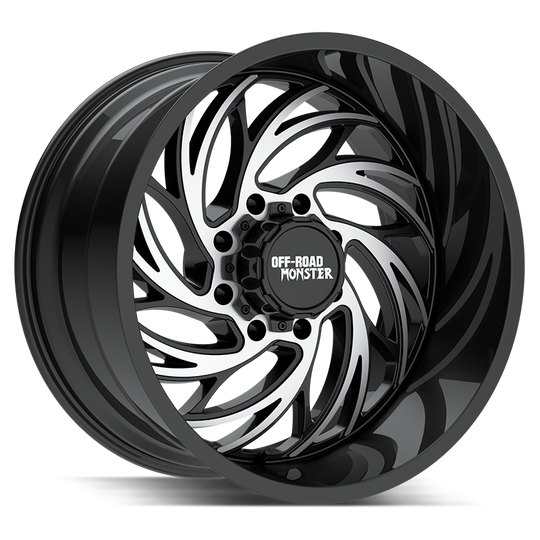 M29212607N44GBM - Off Road Monster M29 22X12 6X135 / 6X139.7 -44mm Gloss Black, Machined - Off Road Monster Wheels Canada