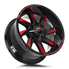 Load image into Gallery viewer, M800527N19GBMLR - Off Road Monster M80 20X10 5X139.7 / 5X127 -19mm Black &amp; Red - Off Road Monster Wheels Canada