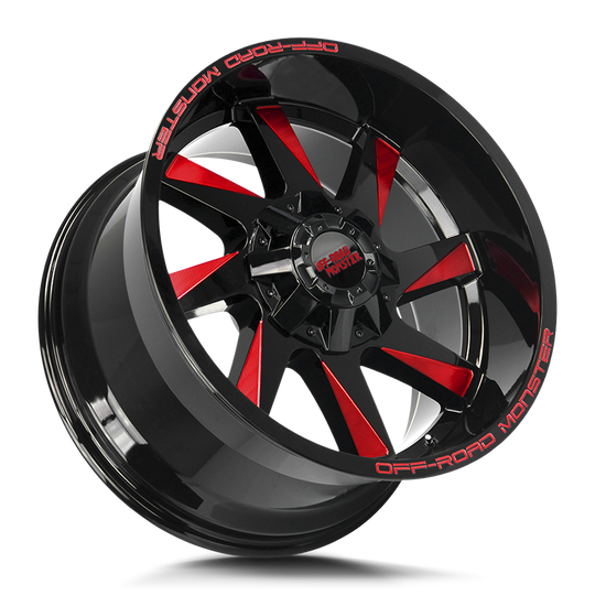 M800527N19GBMLR - Off Road Monster M80 20X10 5X139.7 / 5X127 -19mm Black & Red - Off Road Monster Wheels Canada