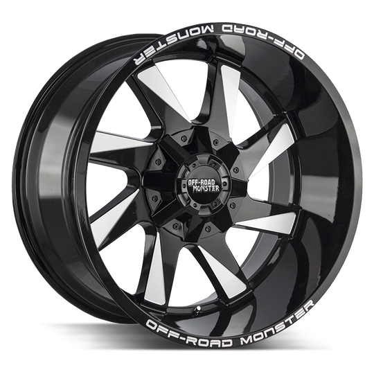 M80412639N44GBML - Off Road Monster M80 M80 24X12 6X139.7 -44mm Gloss Black Milled - Off Road Monster Wheels Canada