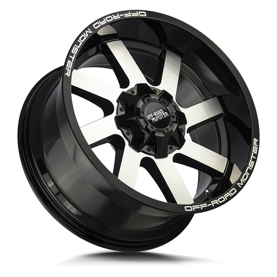M800527N19GBM - Off Road Monster M80 20X10 5X127 / 5X139.7 -19mm Gloss Black, Machined - Off Road Monster Wheels Canada