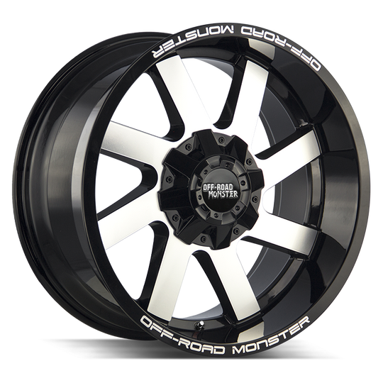 M80412607N44GBM - Off Road Monster M80 24X12 6X135 / 6X139.7 -44mm Gloss Black, Machined - Off Road Monster Wheels Canada