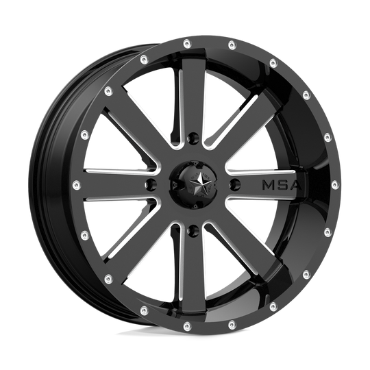 M34-022737M - MSA M34 Flash 22X7 4X137  0mm Gloss Black Milled - MSA Wheels Canada