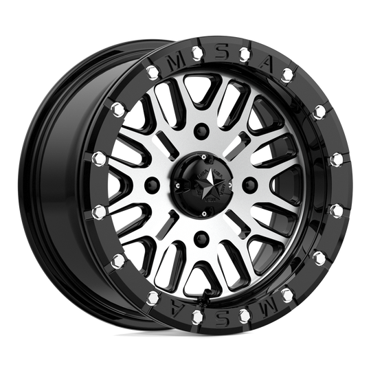 M37-04737 - MSA M37 Brute Beadlock 14X7 4X137  10mm Gloss Black Machined - MSA Wheels Canada
