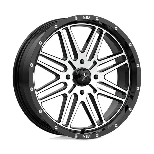 M38-020737 - MSA M38 Brute 20X7 4X137  10mm Gloss Black Machined - MSA Wheels Canada