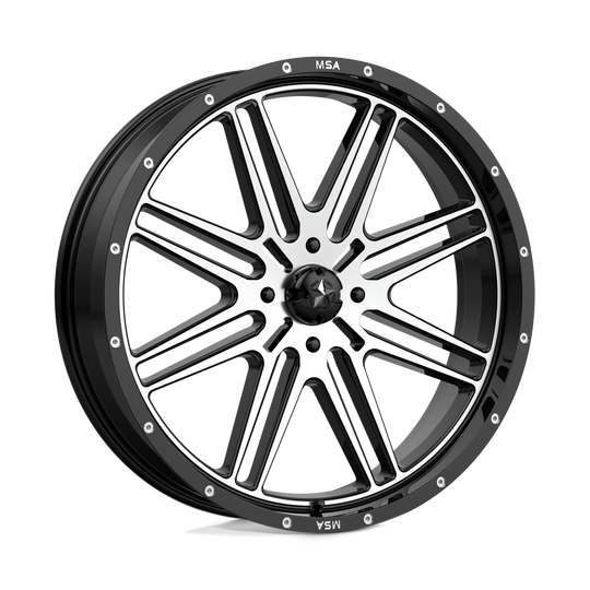 M38-024756 - MSA M38 Brute 24X7 4X156  10mm Gloss Black Machined - MSA Wheels Canada