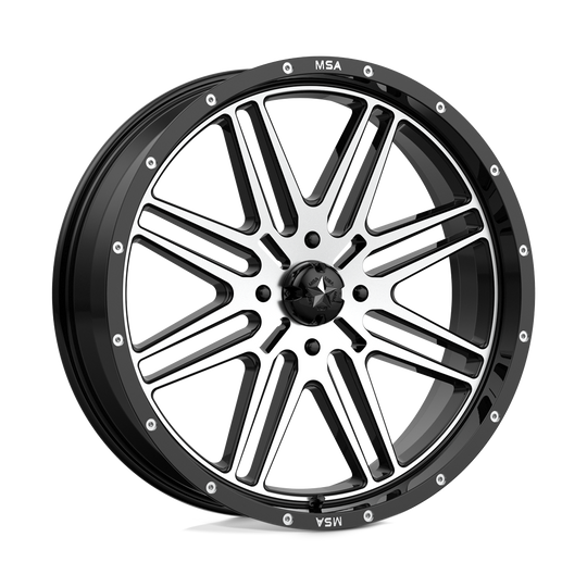 M38-022737 - MSA M38 Brute 22X7 4X137  10mm Gloss Black Machined - MSA Wheels Canada