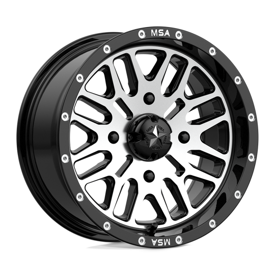 M38-04710 - MSA M38 Brute 14X7 4X110  10mm Gloss Black Machined - MSA Wheels Canada