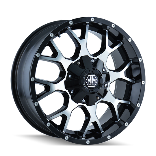 8015-22270B - Mayhem Warrior 22X12 8X170 /  ET -44mm Gloss Black Machined - Mayhem Wheels Canada