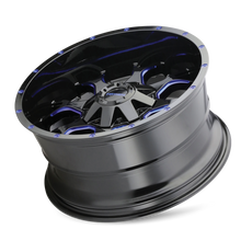 Load image into Gallery viewer, 8015-2937BTB - Mayhem Warrior 20X9 6X135 / 6X139.7 ET 0mm Gloss Black Milled Prism Blue - Mayhem Wheels Canada