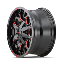 Load image into Gallery viewer, 8015-8952BTR18 - Mayhem Warrior 18X9 5X127 / 5X139.7 ET 18mm Gloss Black Milled Prism Red - Mayhem Wheels Canada