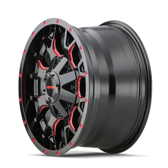8015-8952BTR18 - Mayhem Warrior 18X9 5X127 / 5X139.7 ET 18mm Gloss Black Milled Prism Red - Mayhem Wheels Canada