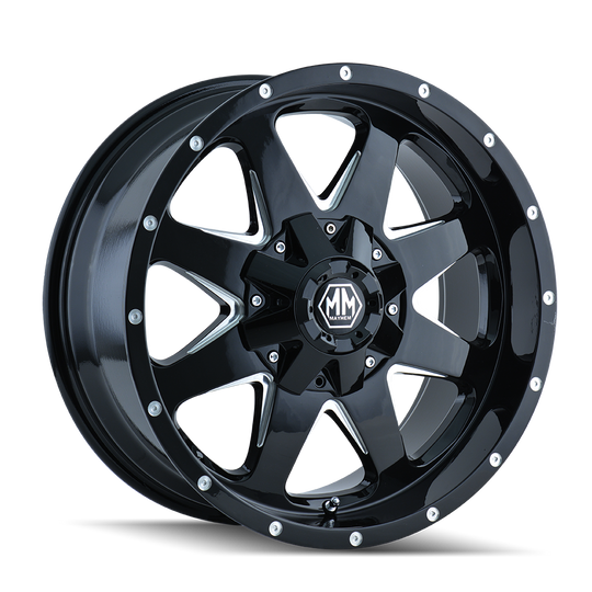 8040-2997B - Mayhem Tank 20X9 5X150 / 5X139.7 ET 18mm Gloss Black Milled - Mayhem Wheels Canada
