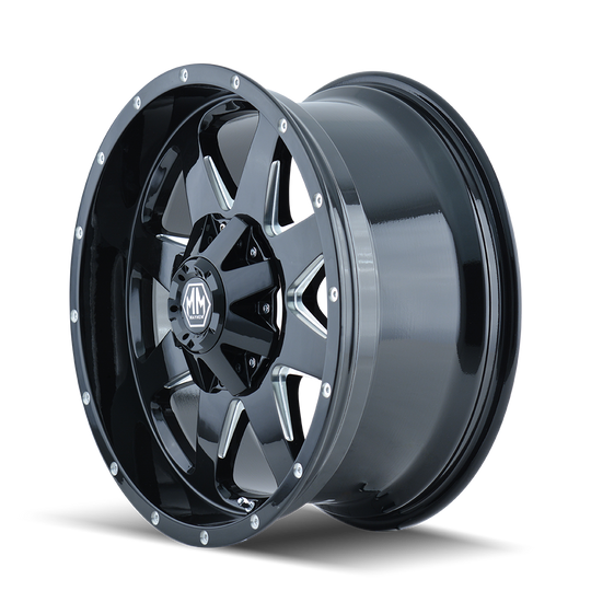 8040-7978B - Mayhem Tank 17X9 8X180 /  ET 25mm Gloss Black Milled - Mayhem Wheels Canada