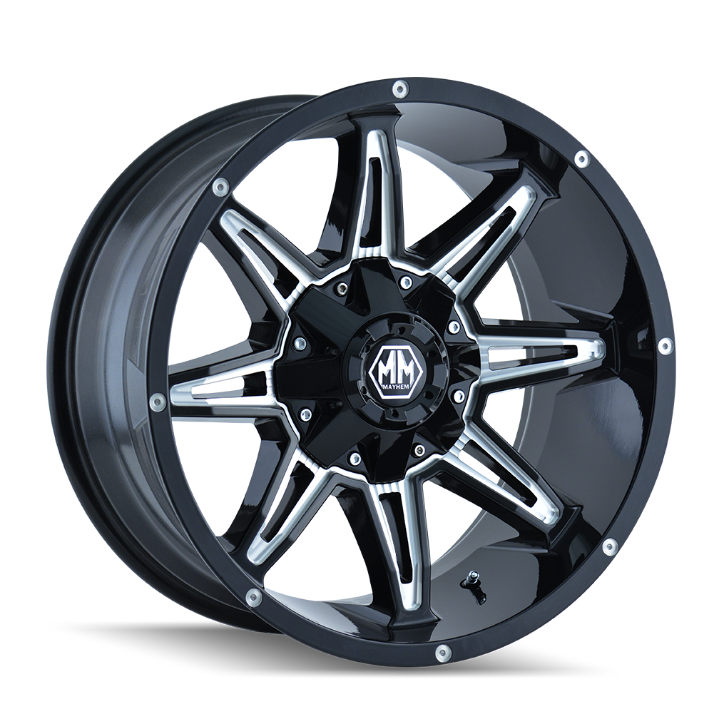 8090-2137M - Mayhem Rampage 20X10 6X135 -25mm Black And Milled - Mayhem Wheels Canada