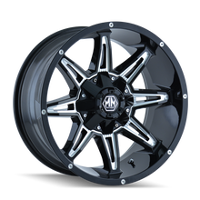 Charger l'image dans la galerie, 8090-7956M18 - Mayhem Rampage 17X9 5X114.3 / 5X127 ET 18mm Gloss Black Milled - Mayhem Wheels Canada