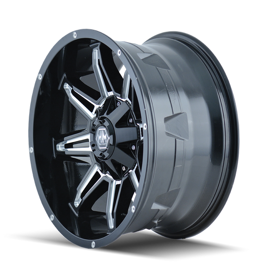 8090-7976M - Mayhem Rampage 17X9 8X165.1 / 8X170 ET -12mm Gloss Black Milled - Mayhem Wheels Canada