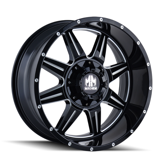 8100-7952M18 - Mayhem Monstir 17X9 5X127 / 5X139.7 ET 18mm Gloss Black Milled - Mayhem Wheels Canada