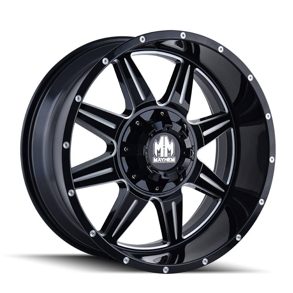 8100-7952M18 - Mayhem Monstir 17X9 5X127 18mm Black And Milled - Mayhem Wheels Canada