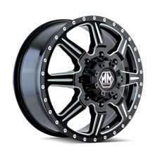Load image into Gallery viewer, 8101-9677MF - Mayhem Monstir 19.5X6.75 8X200 /  ET 102mm Front Black with Milled Spokes - Mayhem Wheels Canada