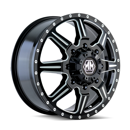 8101-9677MF - Mayhem Monstir 19.5X6.75 8X200 /  ET 102mm Front Black with Milled Spokes - Mayhem Wheels Canada