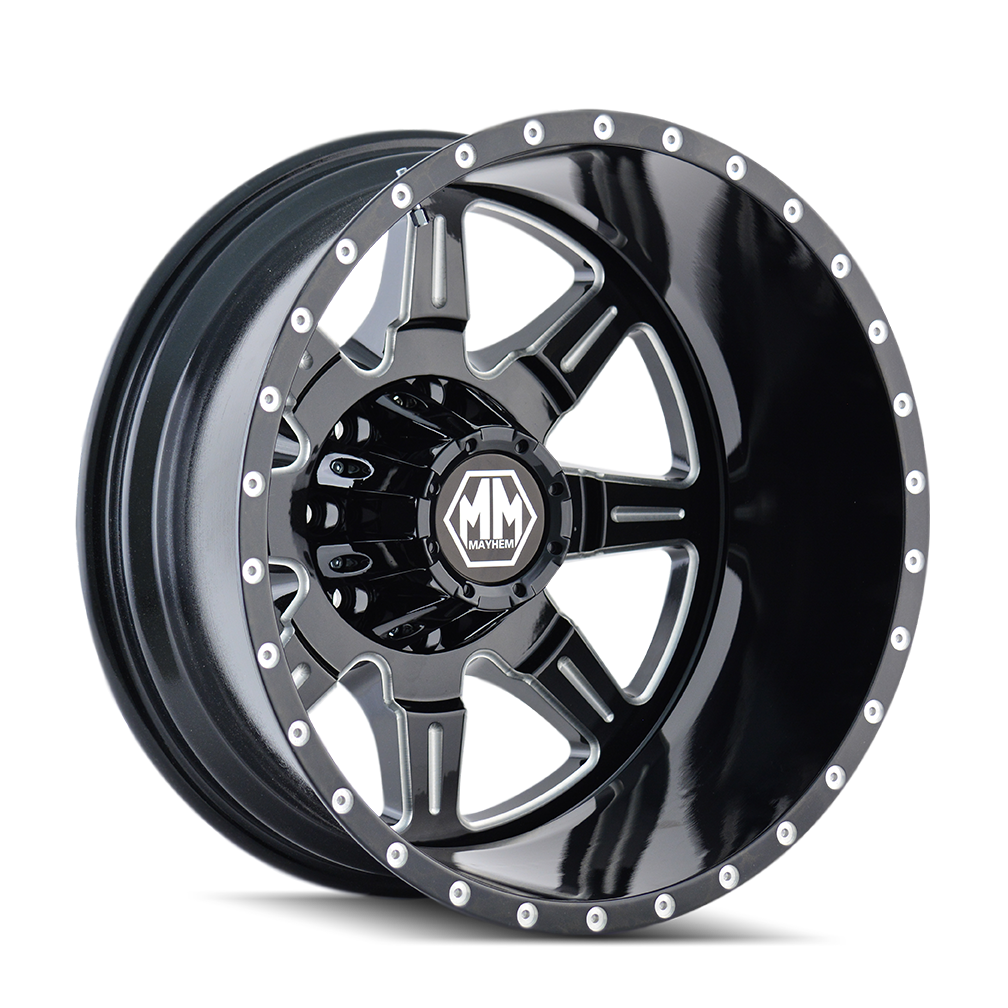 8101-9677MR - Mayhem Monstir 19.5X6.75 8X200 -143mm Rear Black With Milled Spokes - Mayhem Wheels Canada