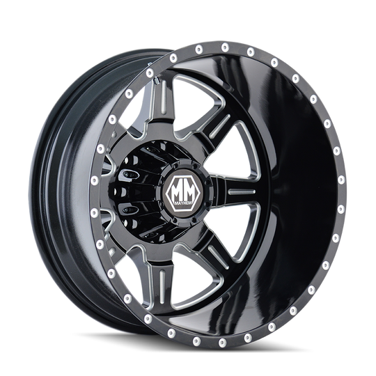 8101-9677MR - Mayhem Monstir 19.5X6.75 8X200 /  ET -143mm Rear Black with Milled Spokes - Mayhem Wheels Canada