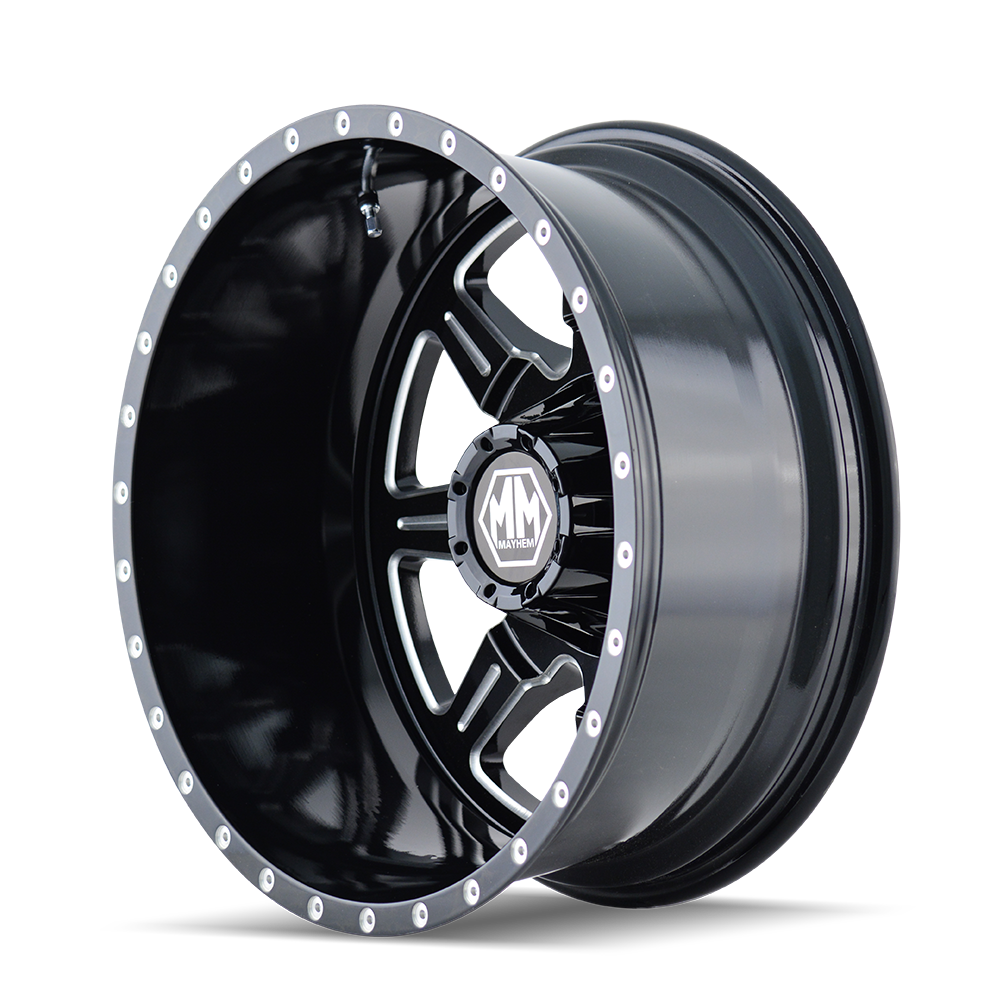 8101-9677MR - Mayhem Monstir 19.5X6.75 8X200 -143mm Rear Black With Milled Spokes - Mayhem Wheels Canada