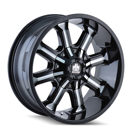8102-8997M12 - Mayhem Beast 18X9 5X150 / 5X139.7 ET -12mm Gloss Black Milled - Mayhem Wheels Canada