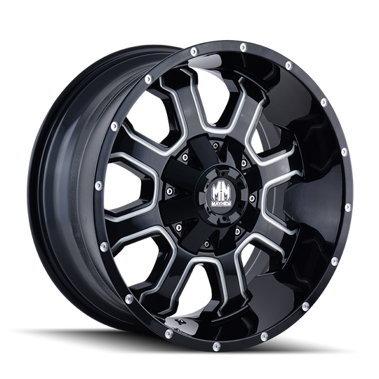 8103-7970M - Mayhem Fierce 17X9 8X170 /  ET -12mm Gloss Black Milled - Mayhem Wheels Canada