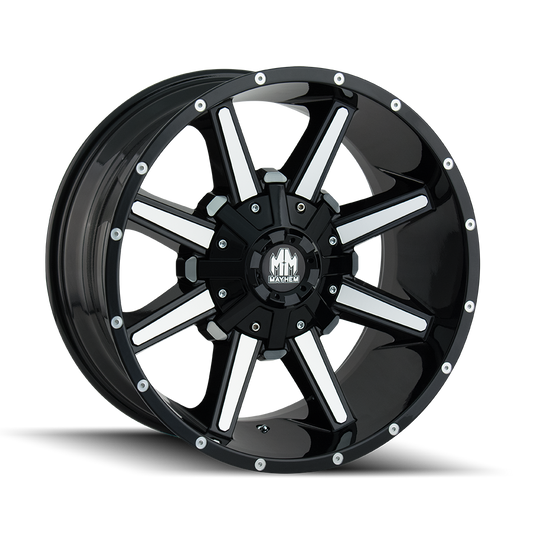 8104-8997B - Mayhem Arsenal 18X9 5X150 / 5X139.7 ET -12mm Gloss Black Machined - Mayhem Wheels Canada