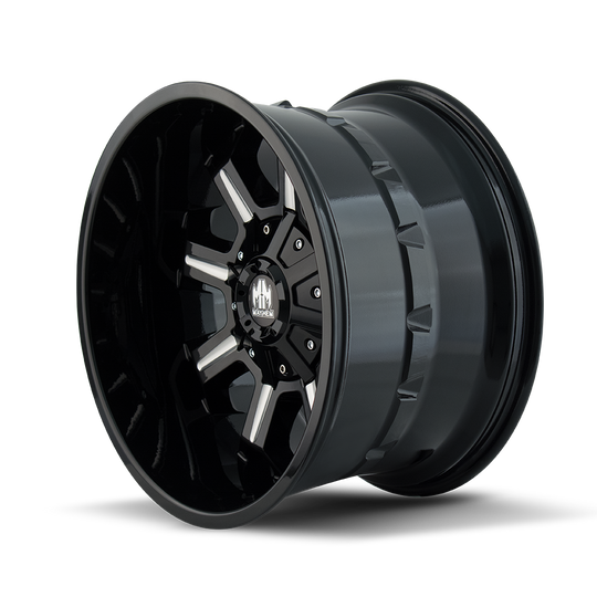 8105-2952M18 - Mayhem Combat 20X9 5X127 / 5X139.7 ET 18mm Gloss Black Milled - Mayhem Wheels Canada