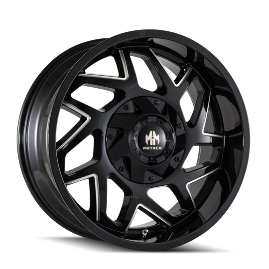 8106-2976BM - Mayhem Hatchet 20X9 8X165.1 / 8X170 ET 0mm Gloss Black Milled - Mayhem Wheels Canada