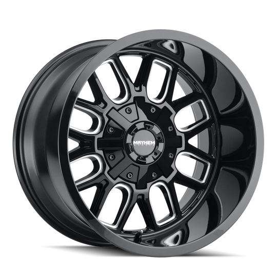 8107-2237BM - Mayhem Cogent 20X12 6X135 / 6X139.7 ET -51mm Gloss Black Milled - Mayhem Wheels Canada