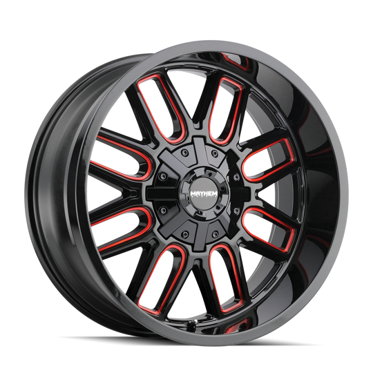 8107-2978BTR - Mayhem Cogent 20X9 8X180 /  ET 0mm Gloss Black Milled Prism Red - Mayhem Wheels Canada