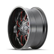 Load image into Gallery viewer, 8107-22176BTR - Mayhem Cogent 22X10 8X165.1 / 8X170 ET -19mm Gloss Black Milled Prism Red - Mayhem Wheels Canada