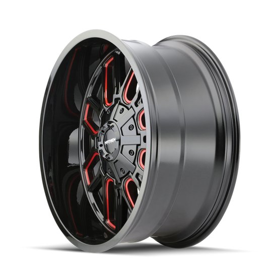 8107-2978BTR - Mayhem Cogent 20X9 8X180 /  ET 0mm Gloss Black Milled Prism Red - Mayhem Wheels Canada