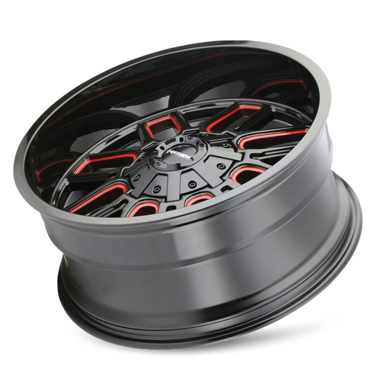 8107-2976BTR - Mayhem Cogent 20X9 8X165.1 / 8X170 ET 0mm Gloss Black Milled Prism Red - Mayhem Wheels Canada