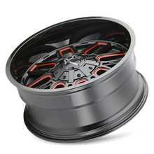 Load image into Gallery viewer, 8107-2997BTR - Mayhem Cogent 20X9 5X139.7 / 5X150 ET 0mm Gloss Black Milled Prism Red - Mayhem Wheels Canada